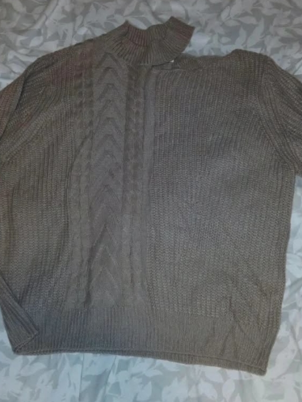 Main Strip Taupe Turtleneck Cable Knit Sweater